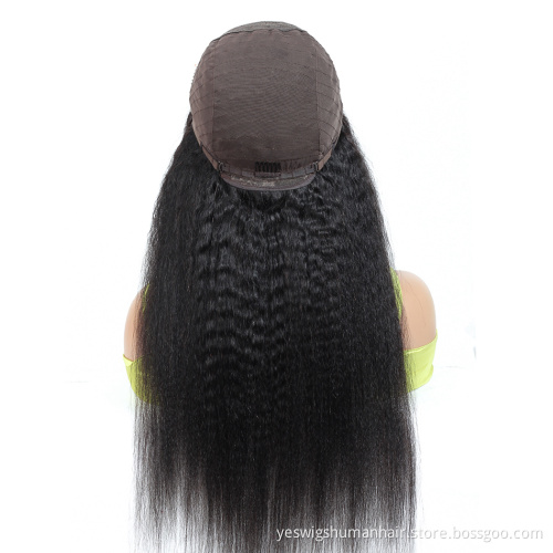 kinky straight malaysian human hair double weft extension wigs for black women lace front malaysian hair wig yaki kinky straight